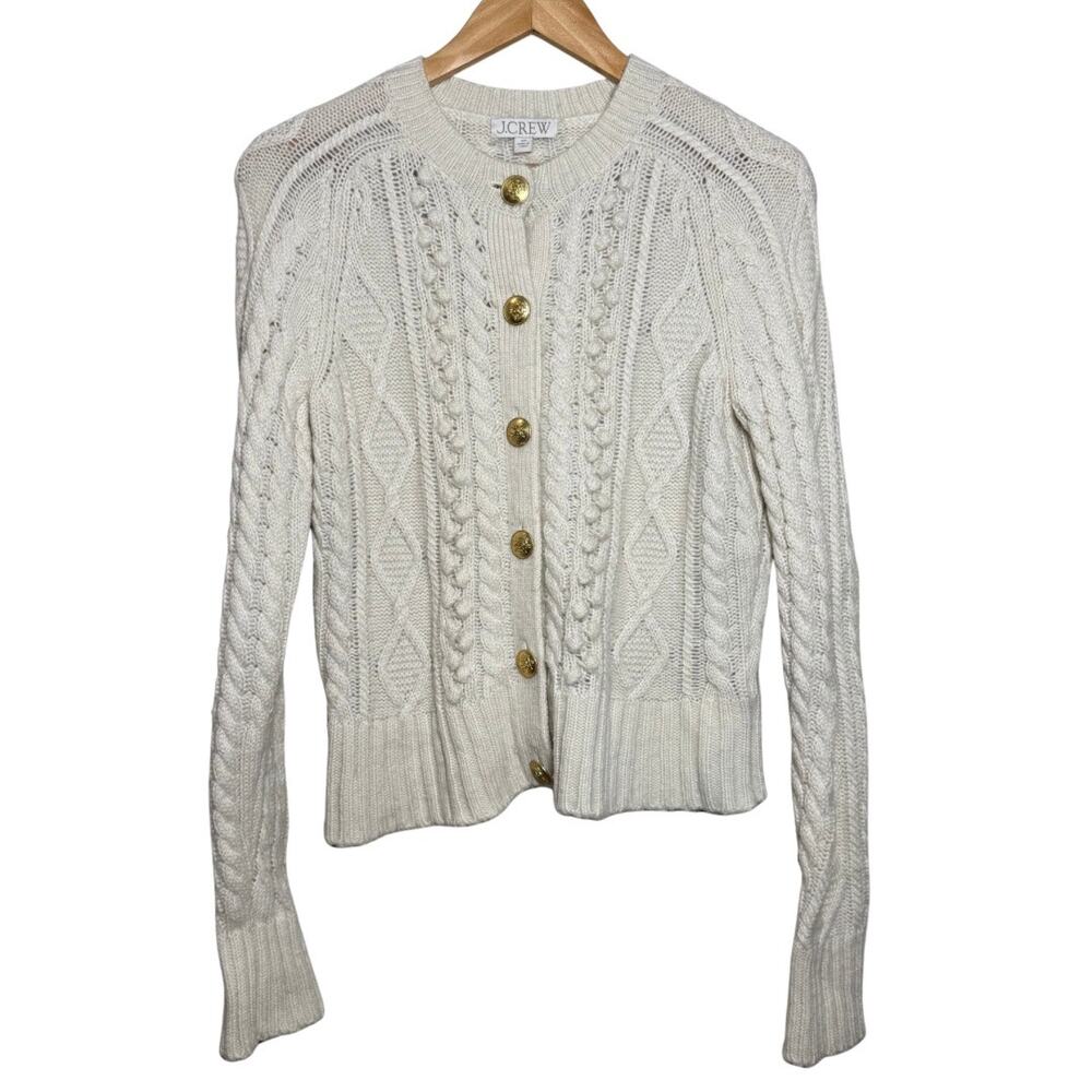 J.Crew Cream Cable Knit Lambswool Cardigan XS Cottagecore Coquette